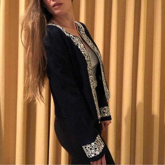 NWT Luxury Rare St John Collection Navy Pearl Embelished Cardigan/Jacket - Picture 4 of 17